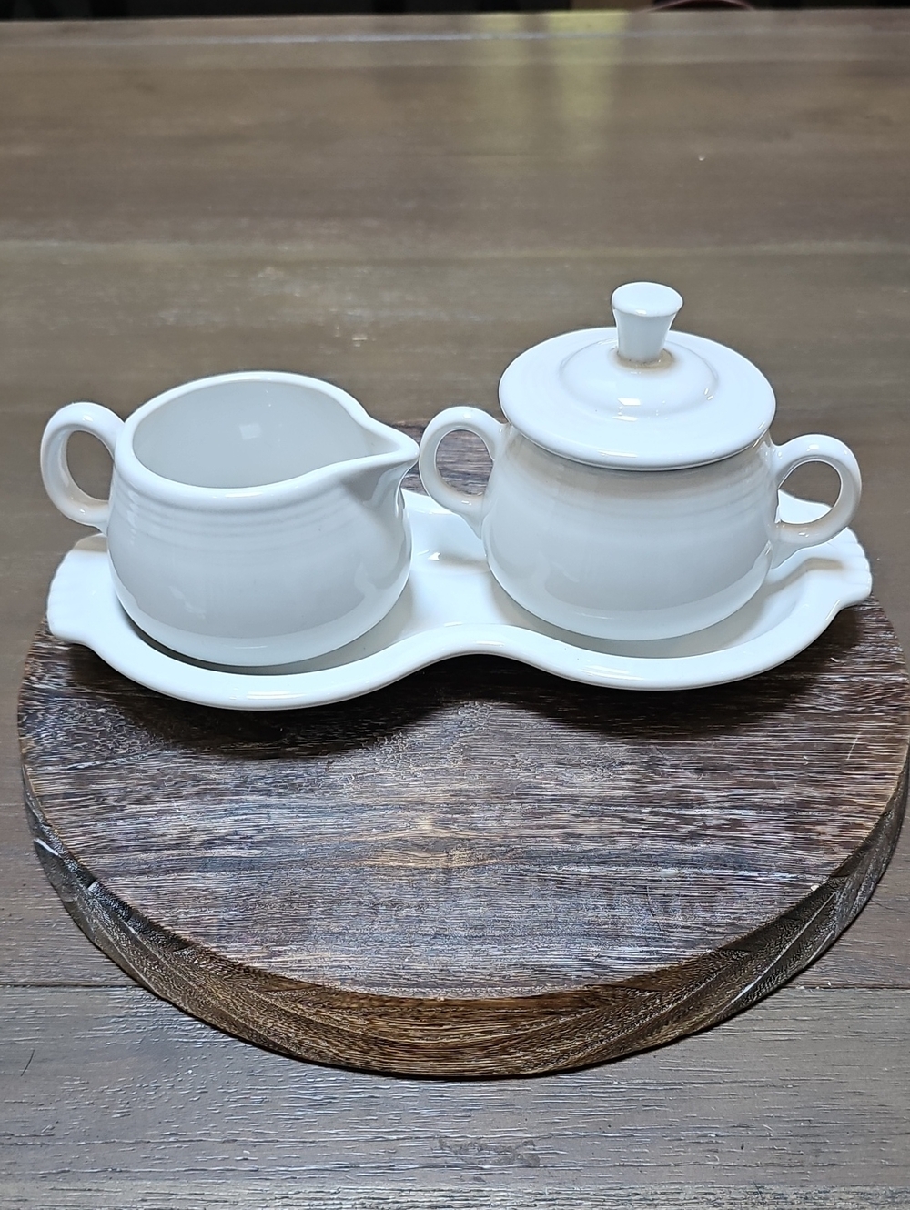 Fiestaware White Ceramic Sugar and Creamer Set with Tray